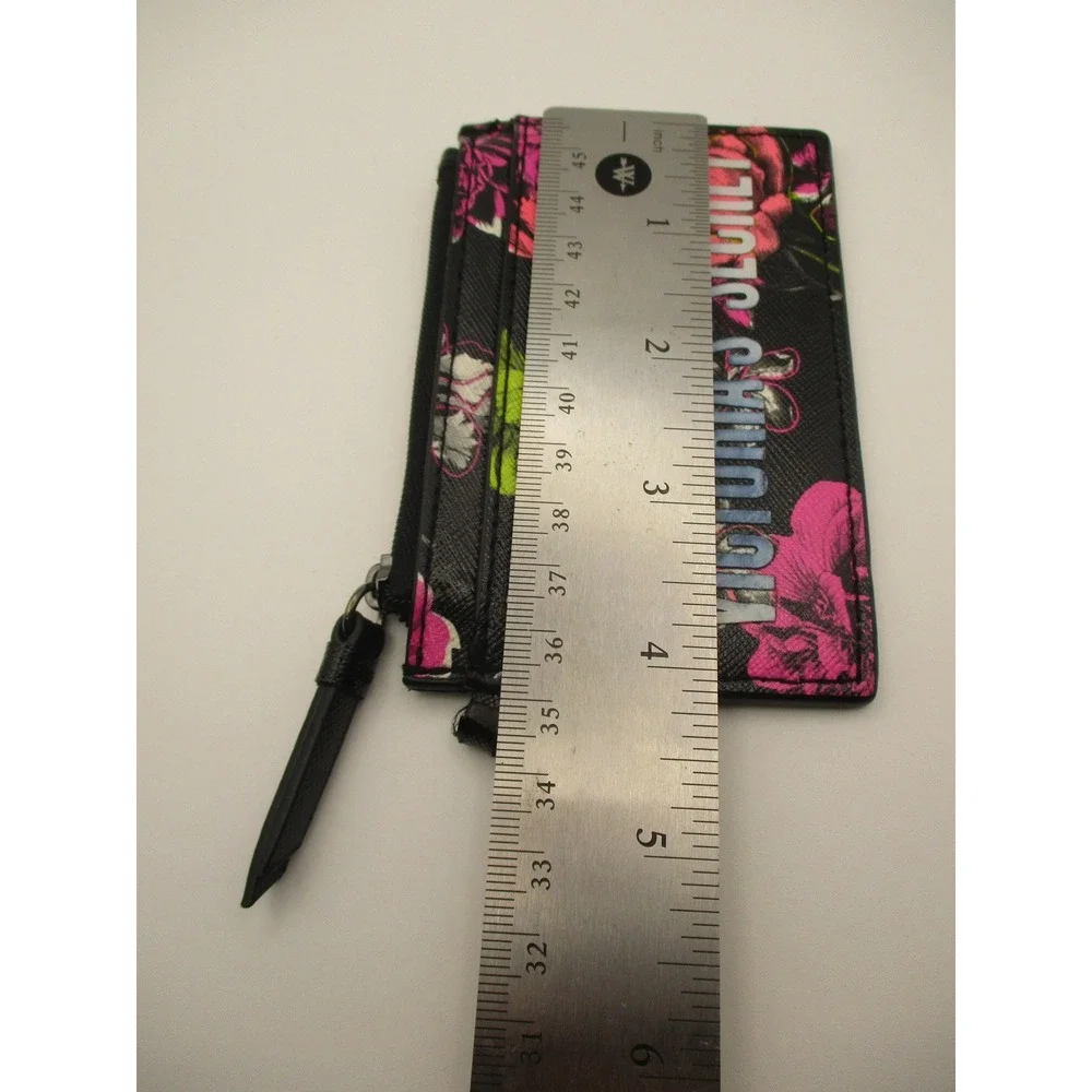 Victoria's Secret Floral Card Case Wallet Black Pink Green Zippered‎ Card Holder